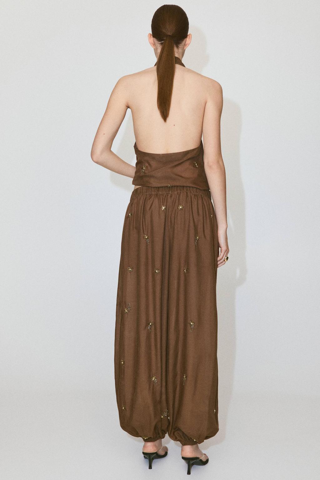Bruine dames Mango ballonbroek en linnen met regular waist en elastische tailleband