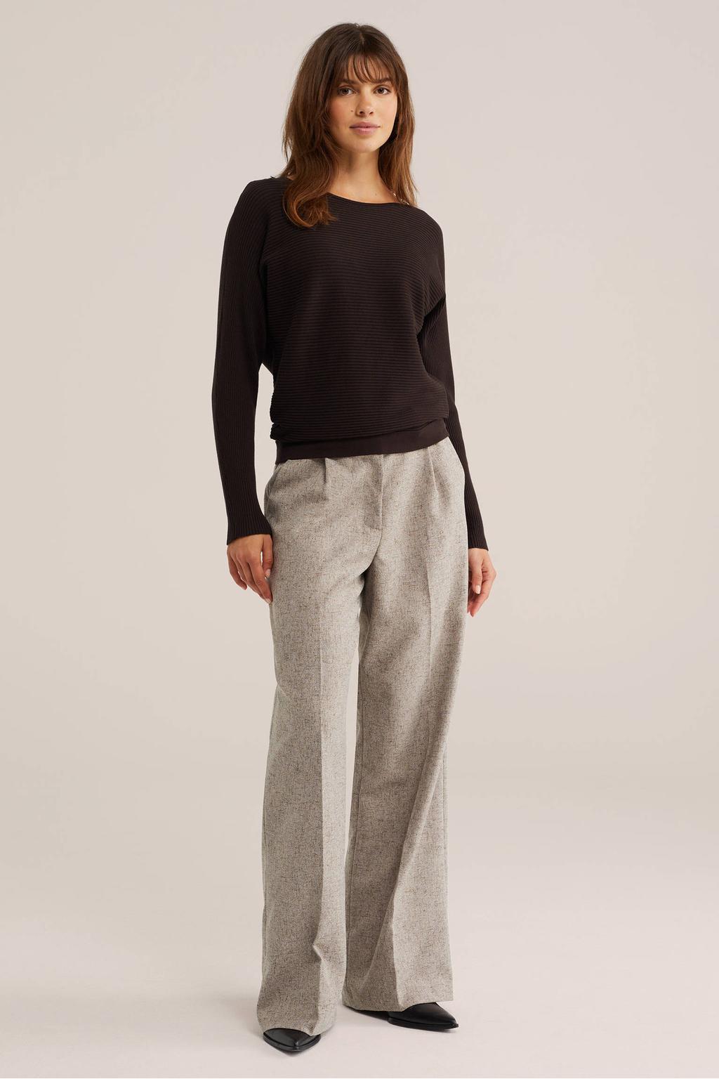 Zwarte dames WE Fashion trui van viscose met effen, lange mouwen en boothals