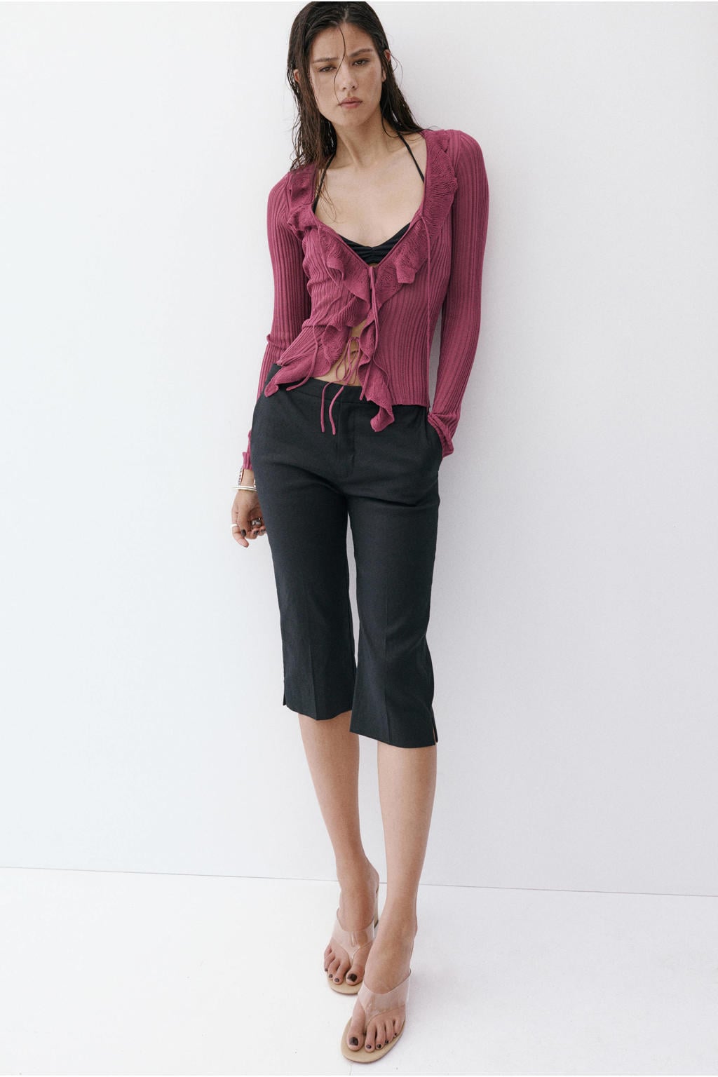 Mango top met ruches - oudroze