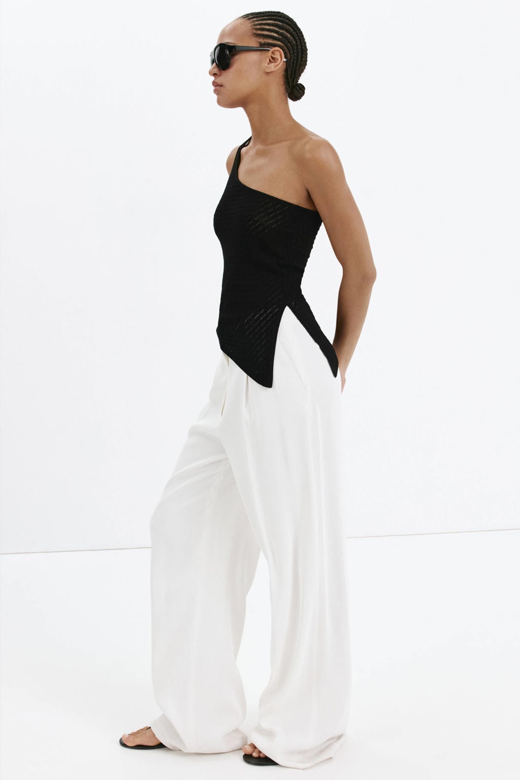 Zwarte dames Mango top van acryl met effen en one shoulder