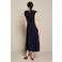 LOLALIZA midi jurk met ceintuur - donkerblauw