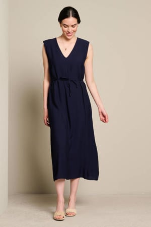 midi jurk met ceintuur - donkerblauw