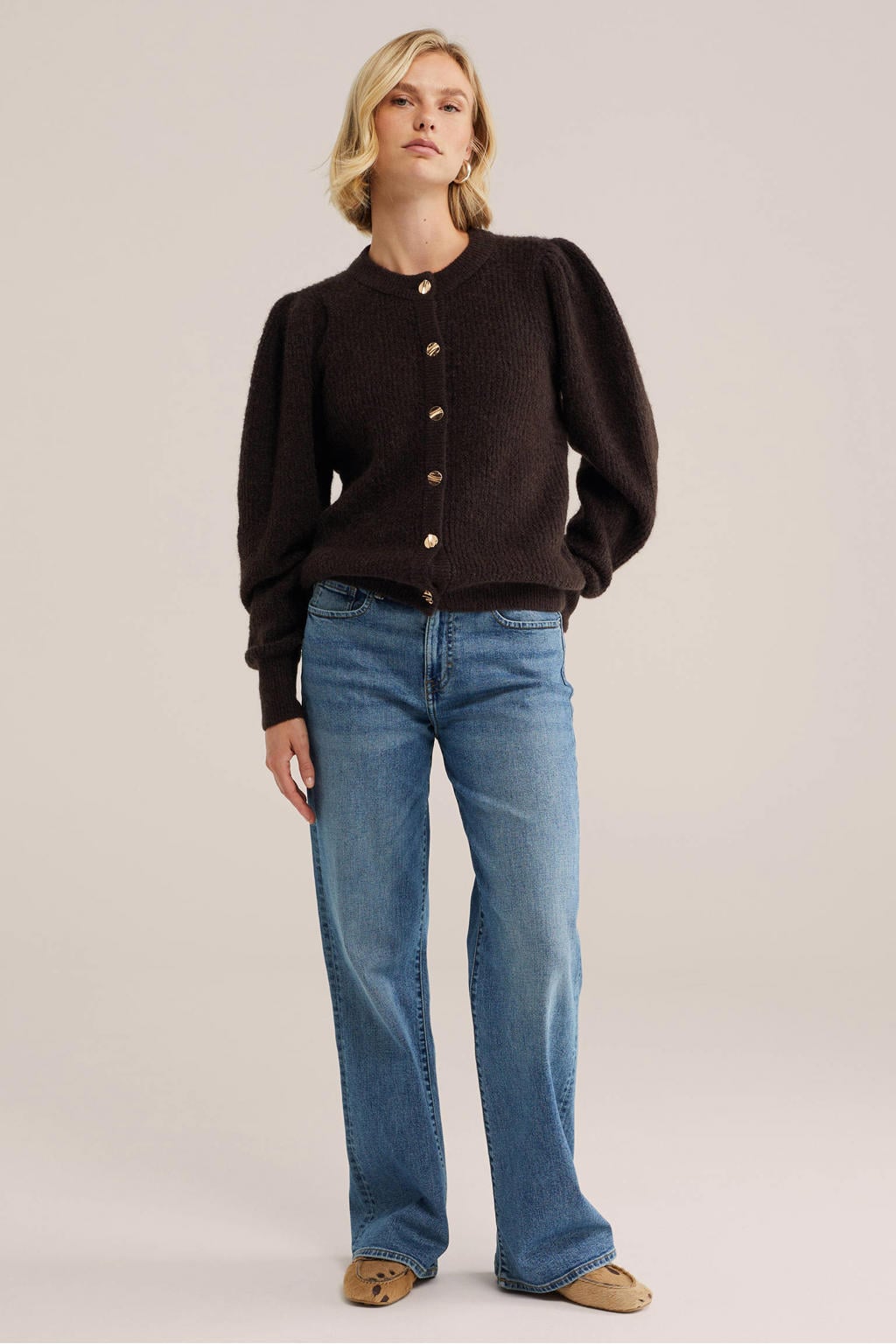 WE Fashion gebreid vest met wol - bruin