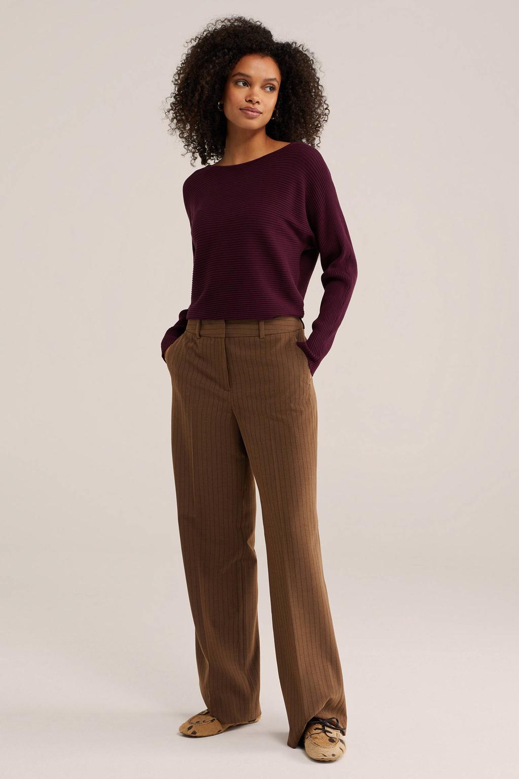 Donkerrode dames WE Fashion trui van viscose met effen, lange mouwen en boothals