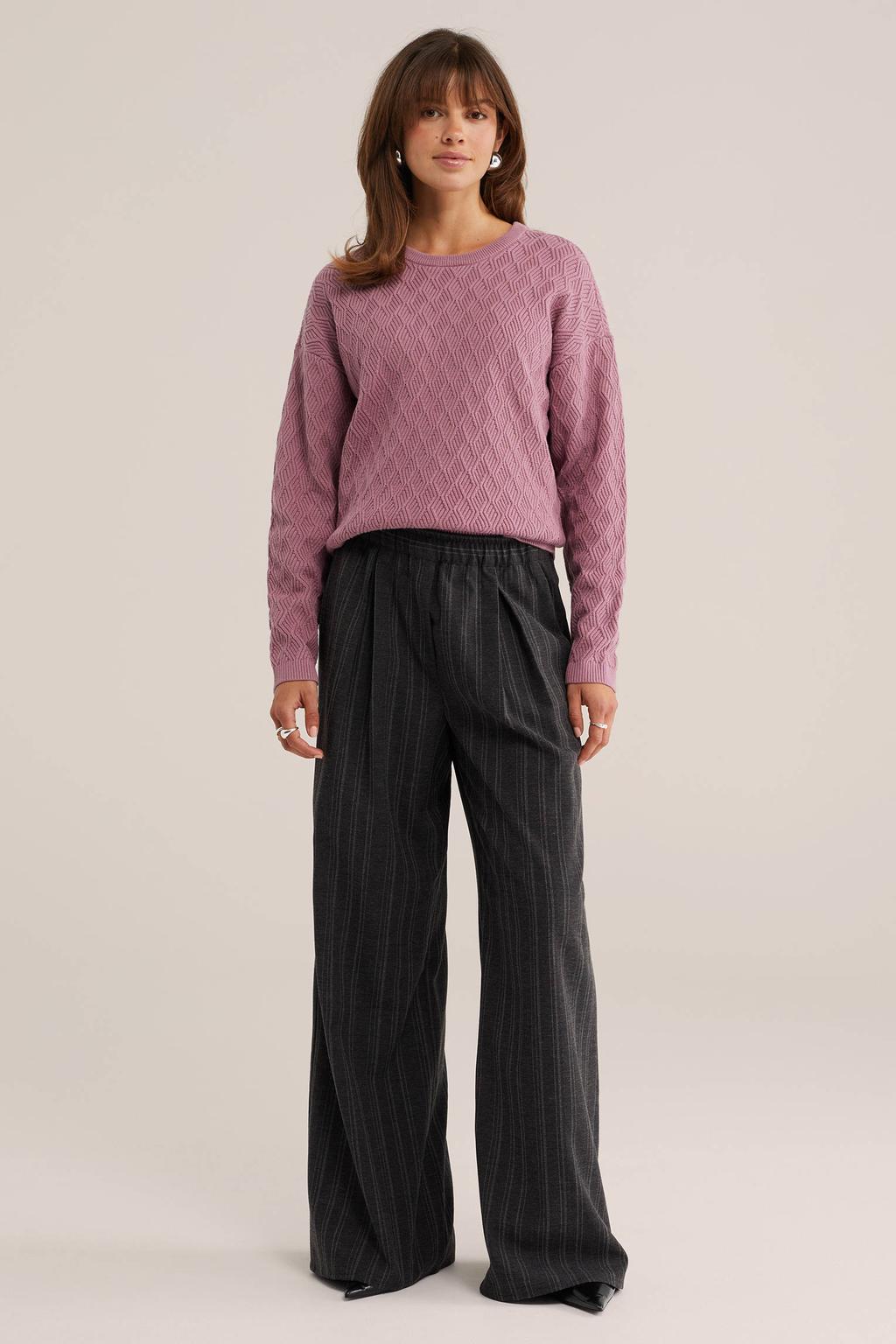 Oudroze dames WE Fashion katoenen gebreide trui met lange mouwen en ronde hals