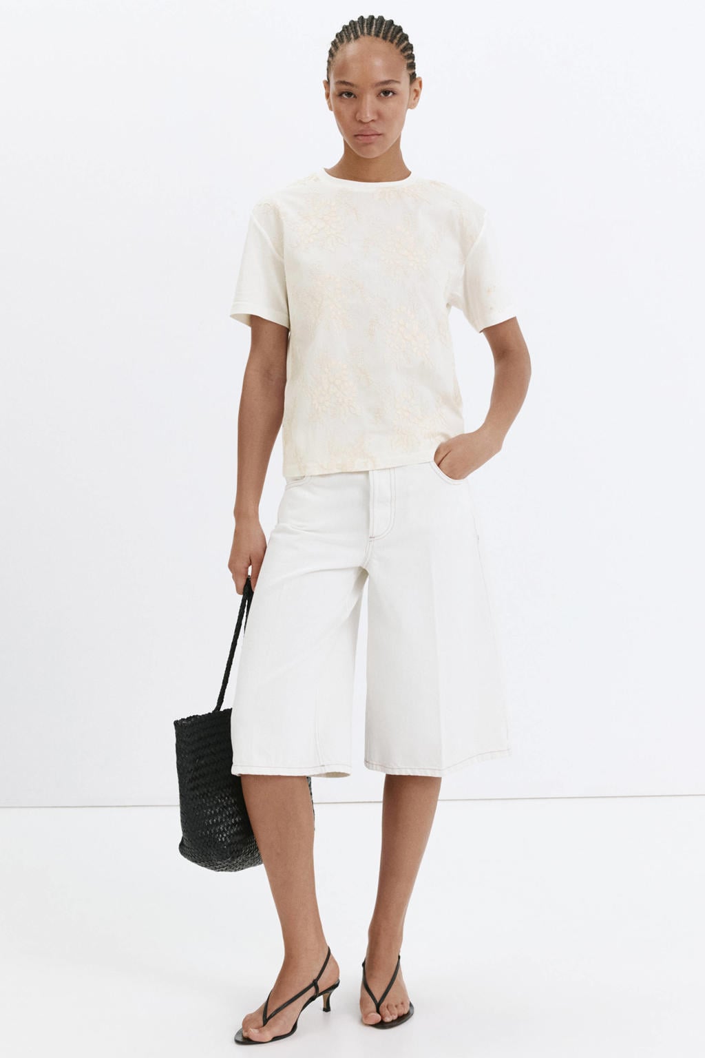 Mango T-shirt met borduursels - beige
