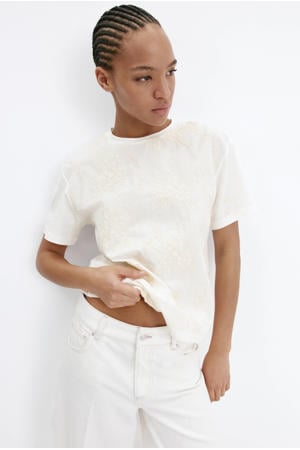 T-shirt met borduursels - beige