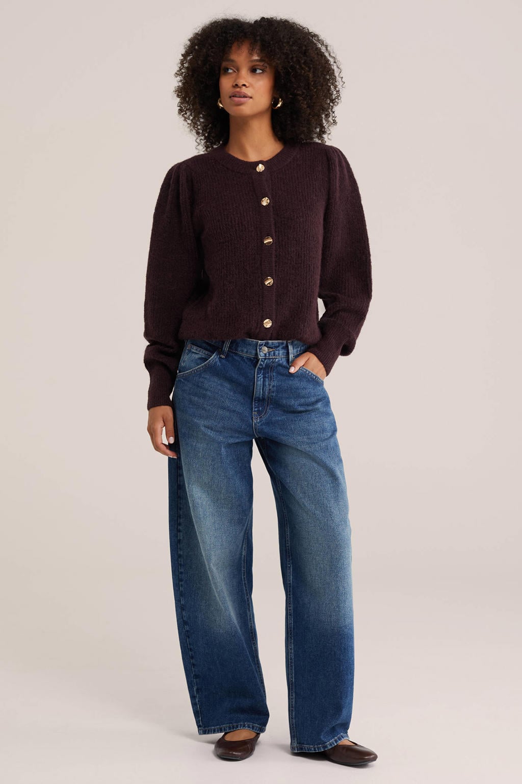 WE Fashion gebreid vest met wol - aubergine