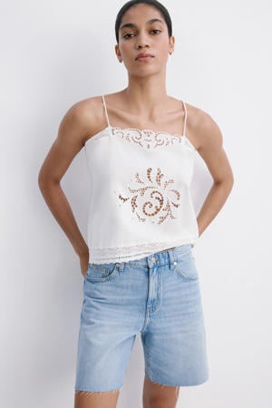 straight leg denim short - lichtblauw