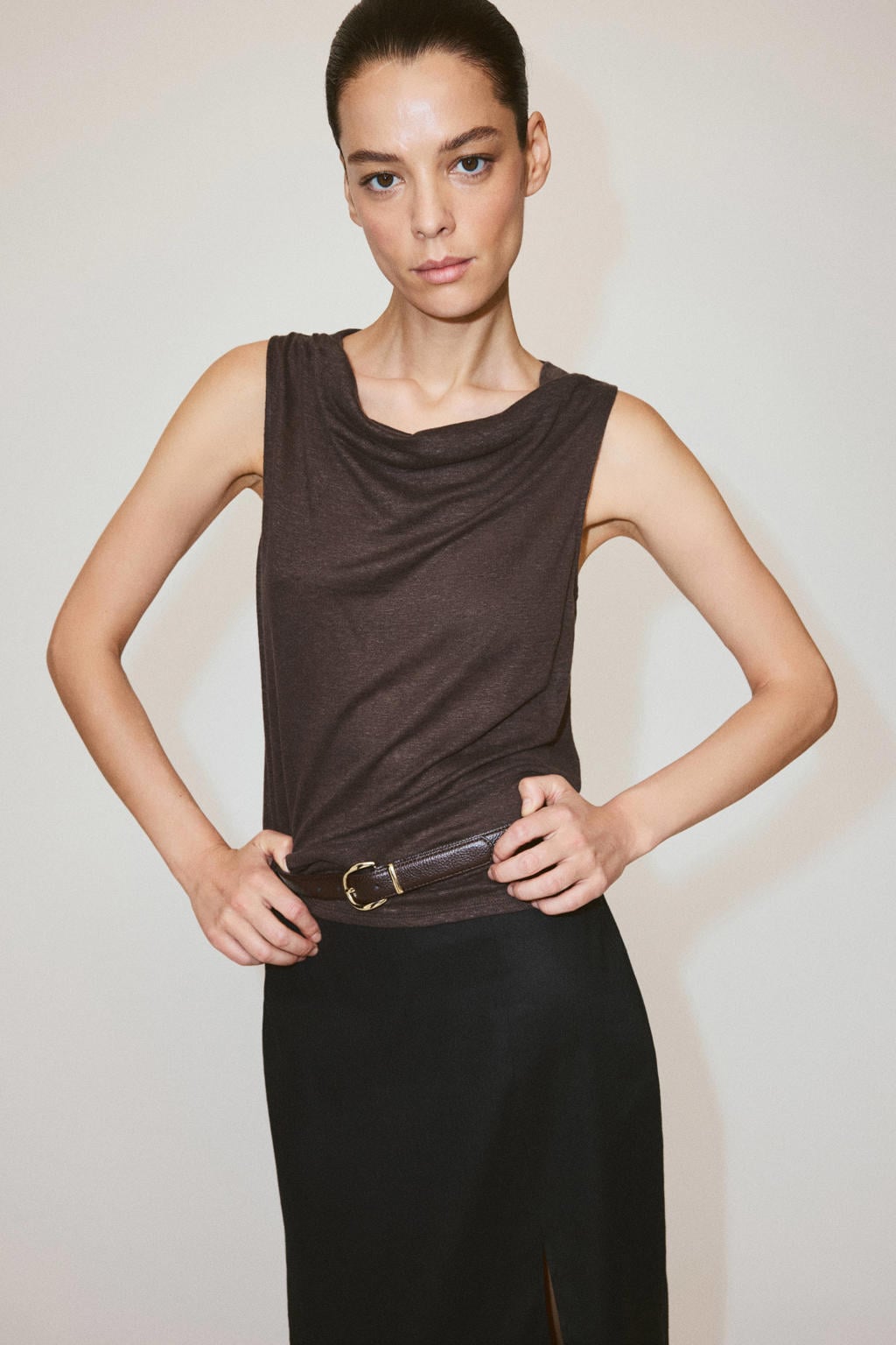 Mango linnen top - bruin