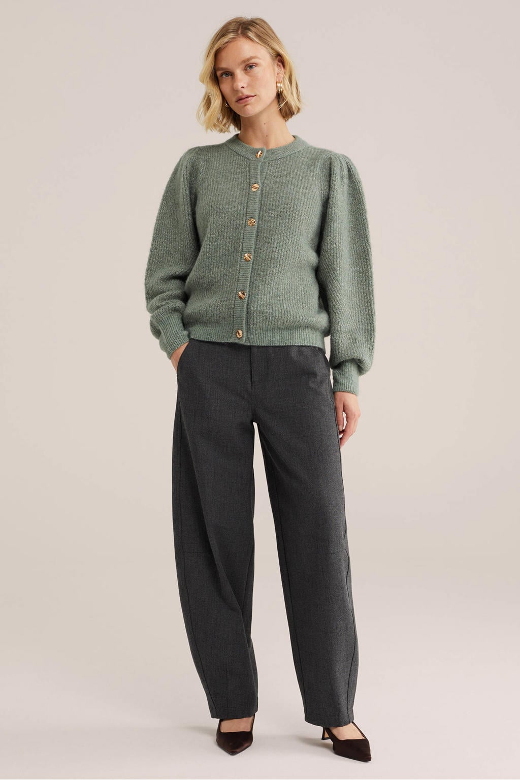 WE Fashion gebreid vest met wol - groen