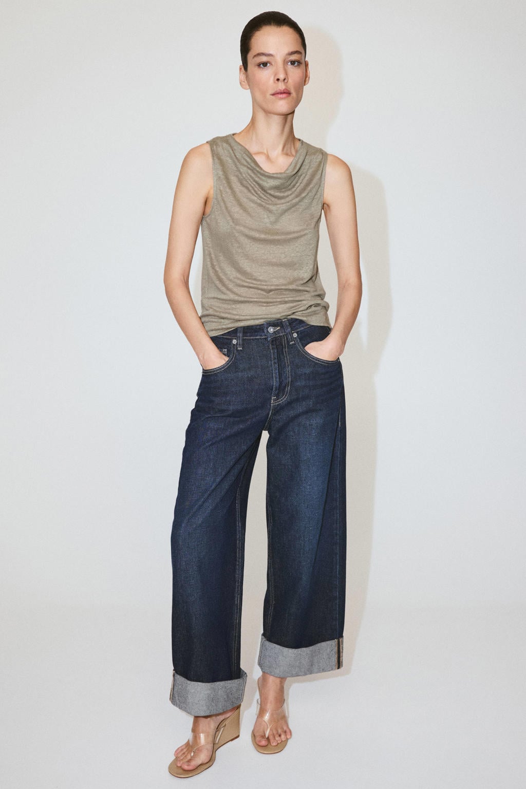Mango linnen top - kaki