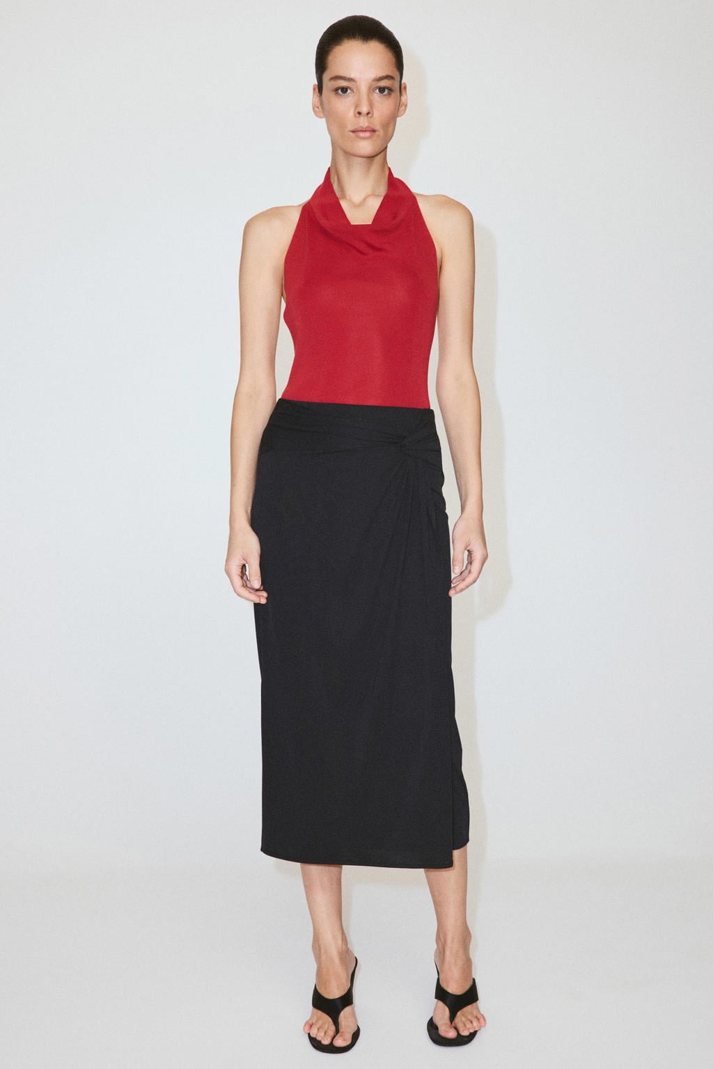 Mango viscose midi rok - zwart