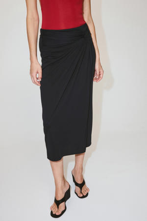 viscose midi rok - zwart