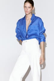thumbnail: Mango regular waist wide leg jeans - wit