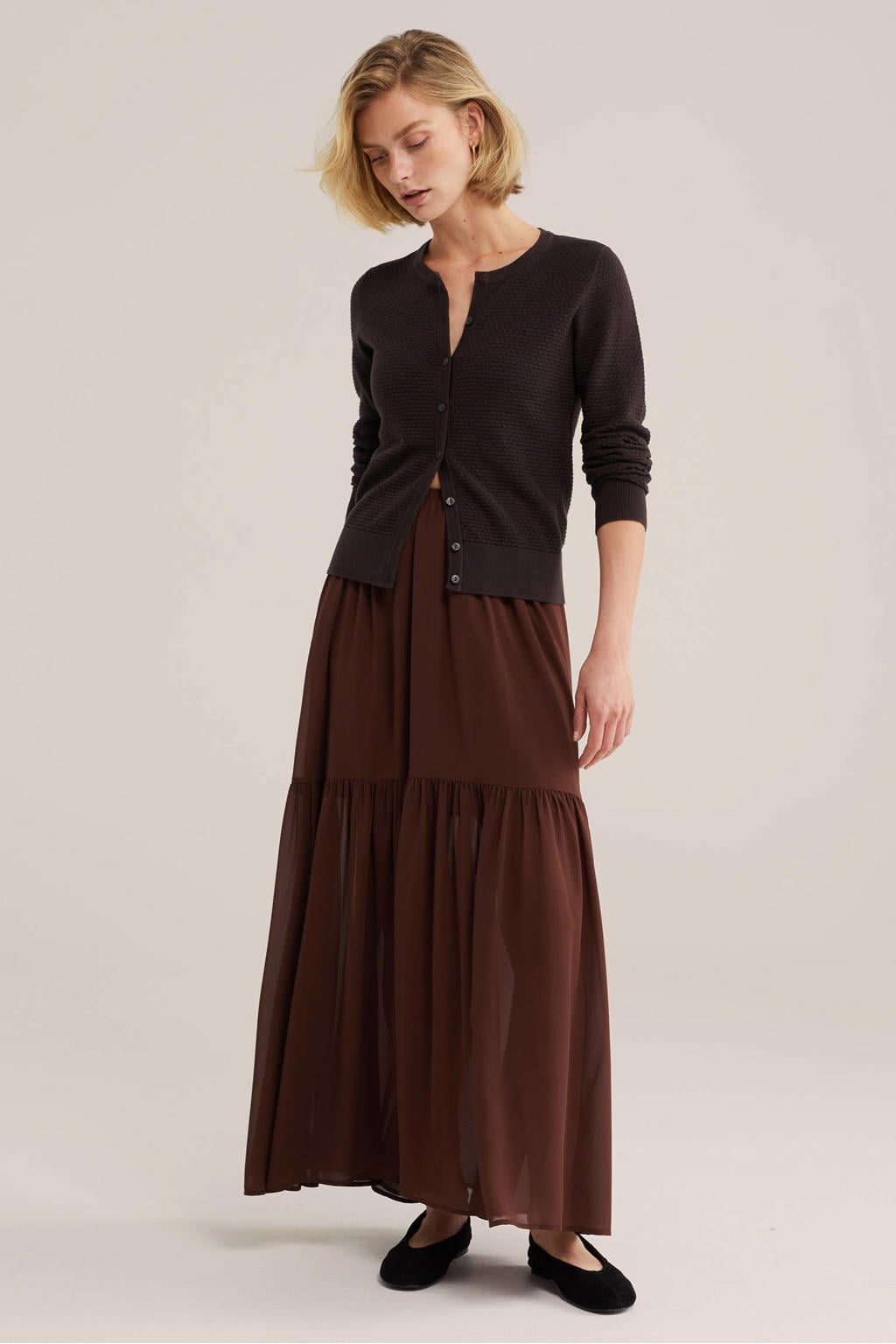 WE Fashion gebreid vest - donkerbruin
