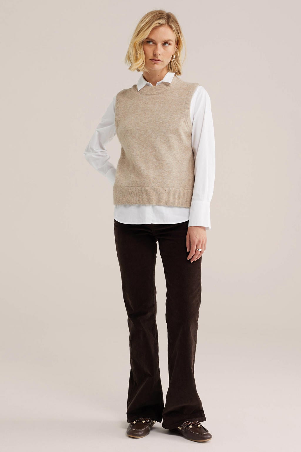 Beige dames WE Fashion met effen en ronde hals