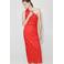 Mango one shoulder midi jurk met linnen - rood