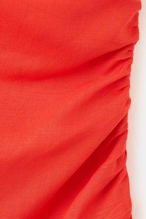 one shoulder midi jurk met linnen - rood