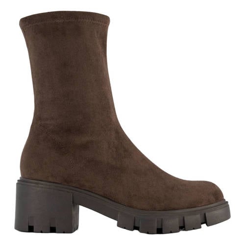 Graceland chunky suèdelook enkellaarzen bruin