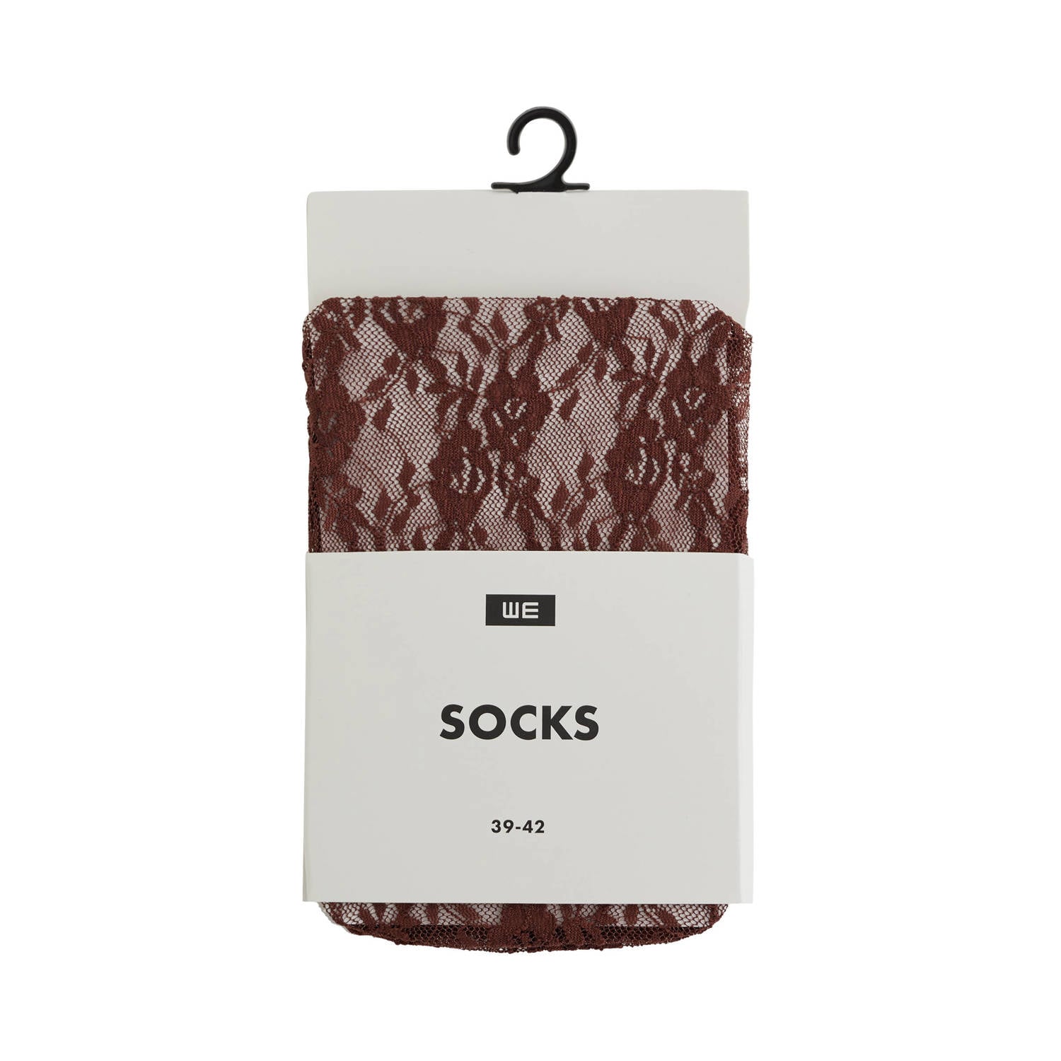 WE Fashion kanten sokken donkerbruin