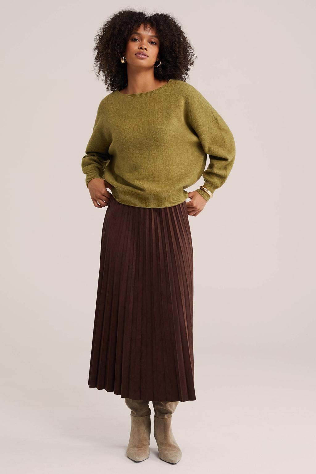 Groene dames WE Fashion gebreide trui van polyester met effen, lange mouwen en boothals