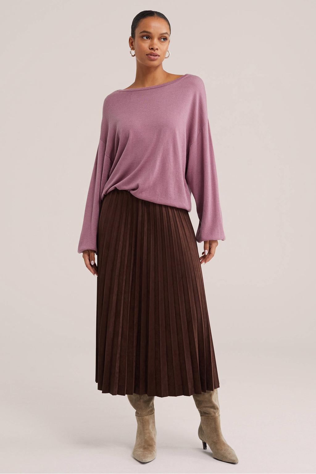 Oudroze dames WE Fashion trui van polyester met effen, lange mouwen en boothals