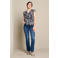 LOLALIZA gebloemde top met ruches - donkerblauw