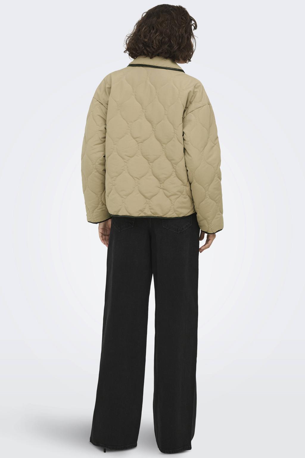 Beige dames JDY quilted jas van polyester met effen, lange mouwen, widespread hals en knoopsluiting