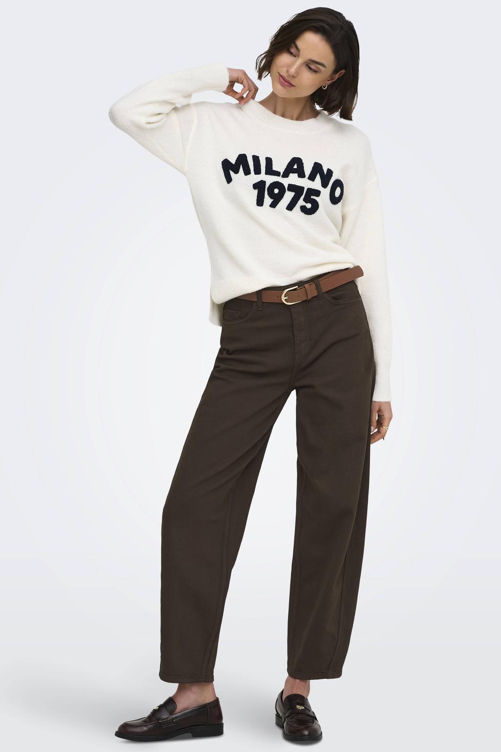 Bruine dames JDY Jdysusie Mw Barrel Brown 104 Dnm barrel jeans met regular waist, rits- en knoopsluiting en effen