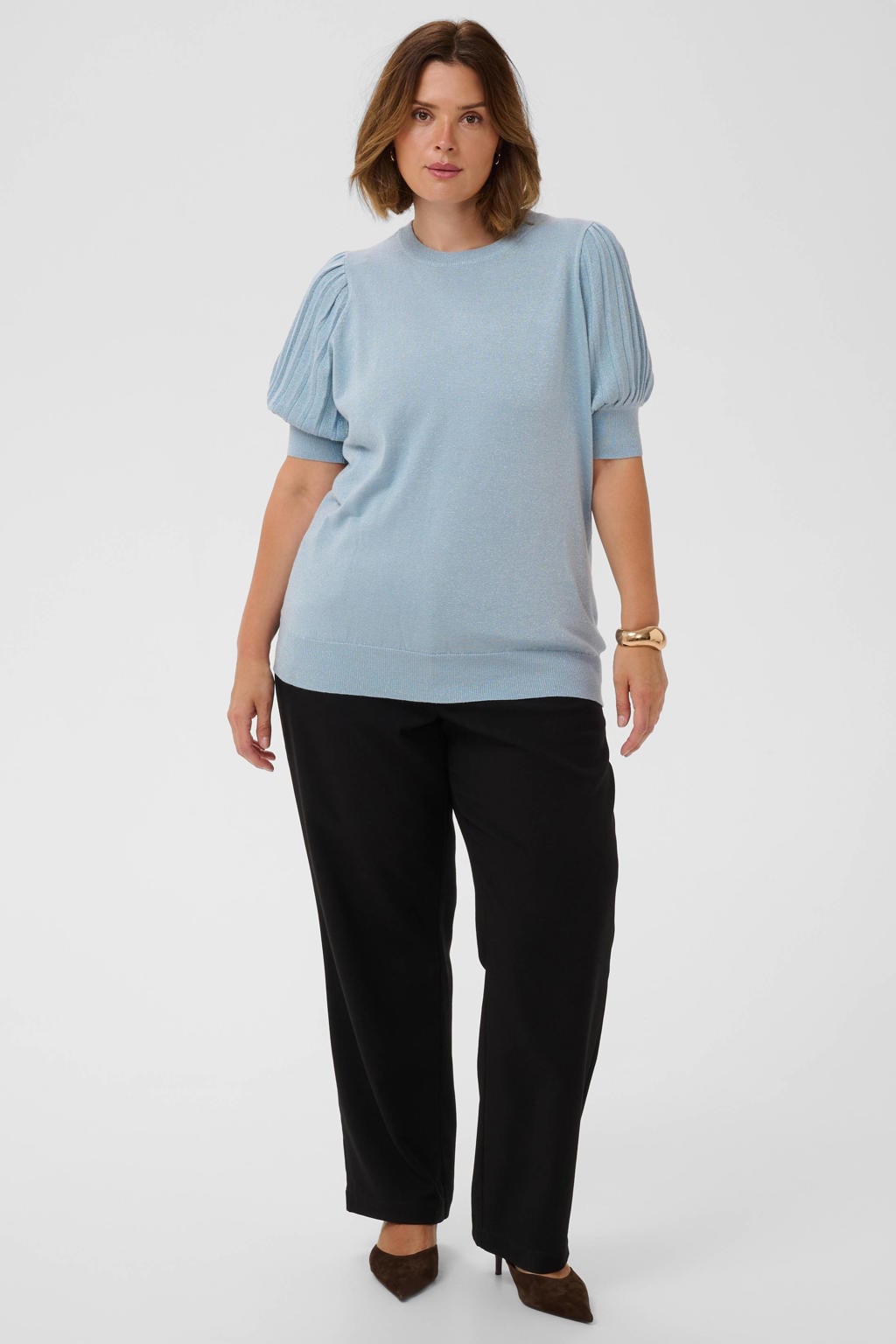 Kaffe Curve top met glitters Plus Size - lichtblauw