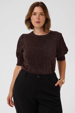 top met glitters Plus Size - donkerbruin