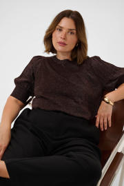 thumbnail: Kaffe Curve top met glitters Plus Size - donkerbruin