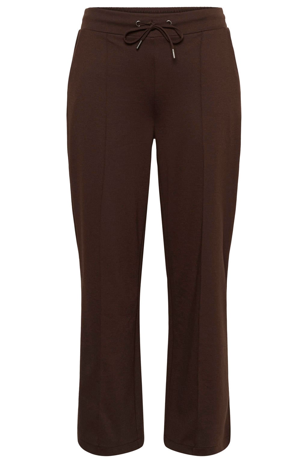 Kaffe Curve viscose high waist wide leg broek Plus Size - donkerbruin