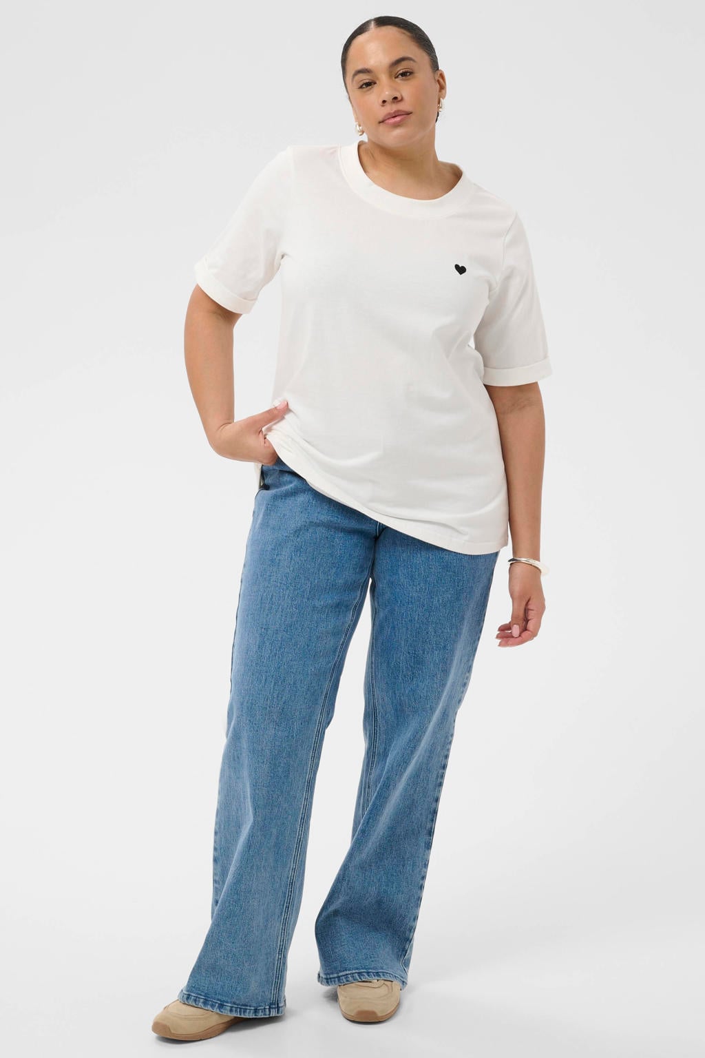 Kaffe Curve T-shirt Plus Size met borduursels - wit