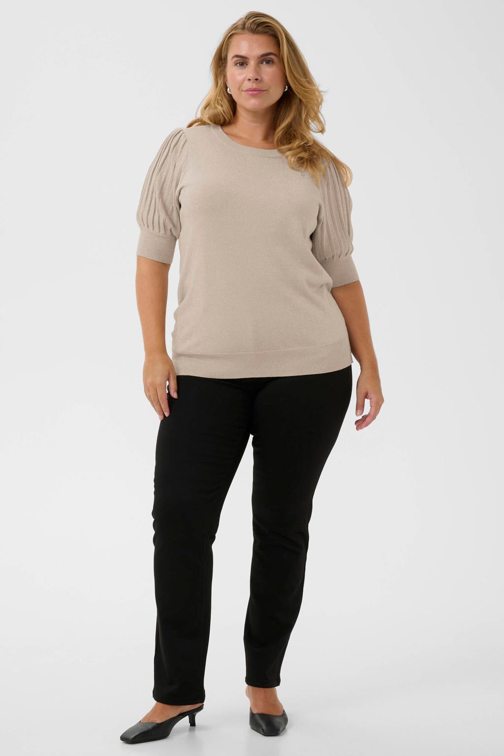 Kaffe Curve top met glitters Plus Size - beige