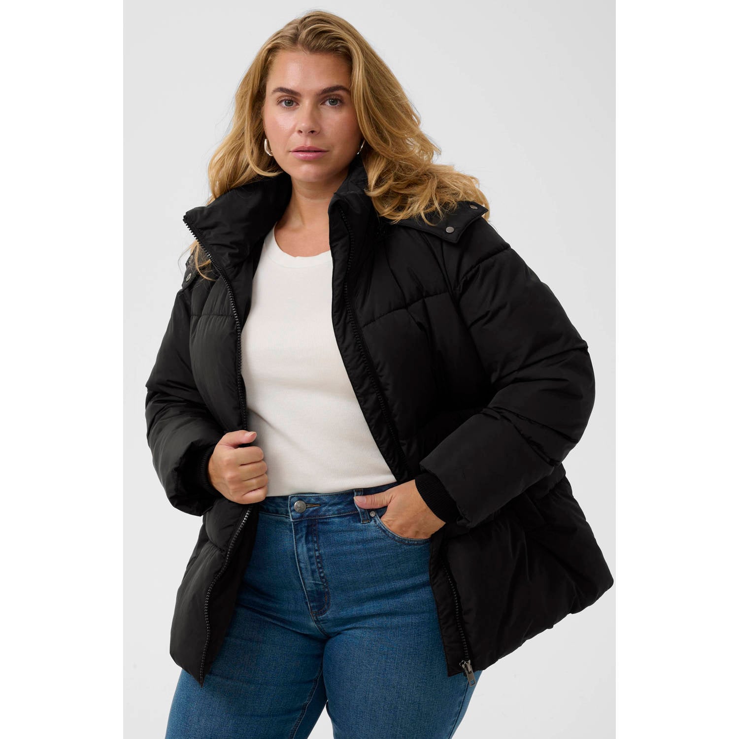 Kaffe Curve Plus Size winterjas zwart