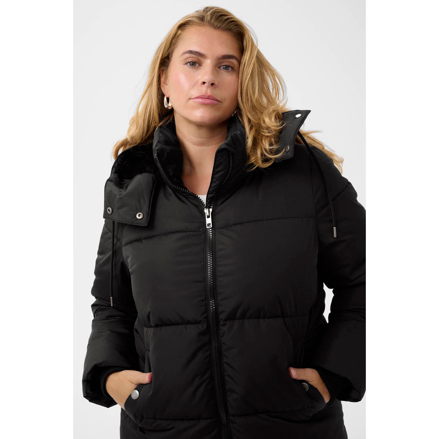Kaffe Curve Plus Size winterjas zwart