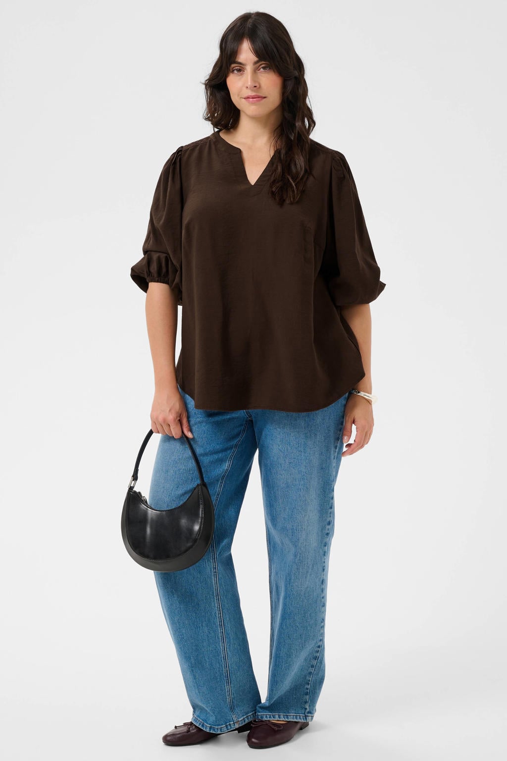 Kaffe Curve blouse Plus Size - donkerbruin