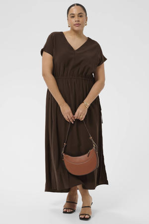 viscose midi jurk Plus Size - donkerbruin