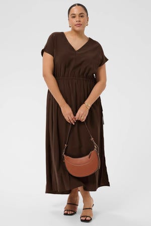viscose midi jurk Plus Size - donkerbruin
