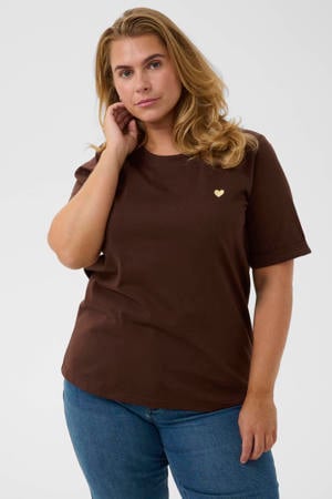 T-shirt met borduursels Plus Size - donkerbruin