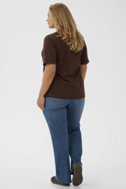 thumbnail: Kaffe Curve T-shirt met borduursels Plus Size - donkerbruin