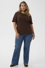 thumbnail: Kaffe Curve T-shirt met borduursels Plus Size - donkerbruin