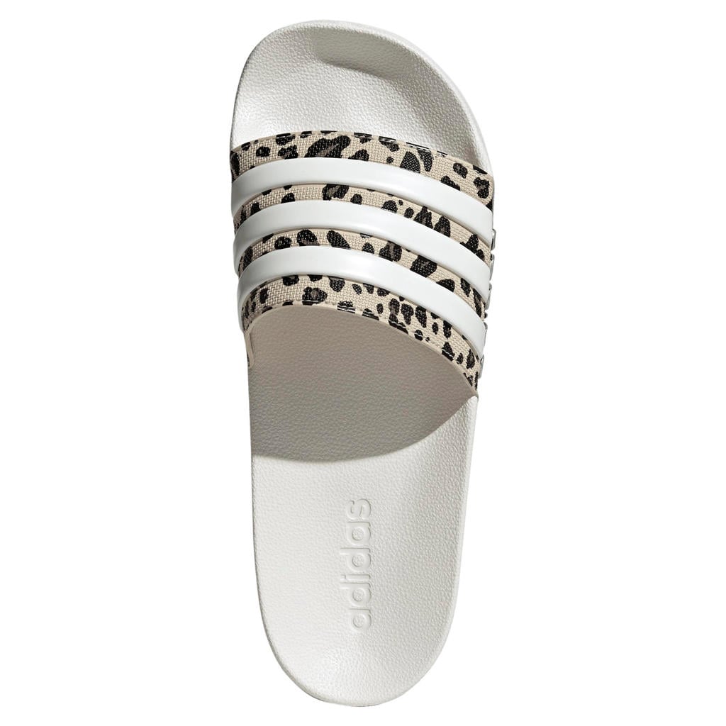 Witte unisex adidas Sportswear Adilette badslippers - van rubber met panterprint