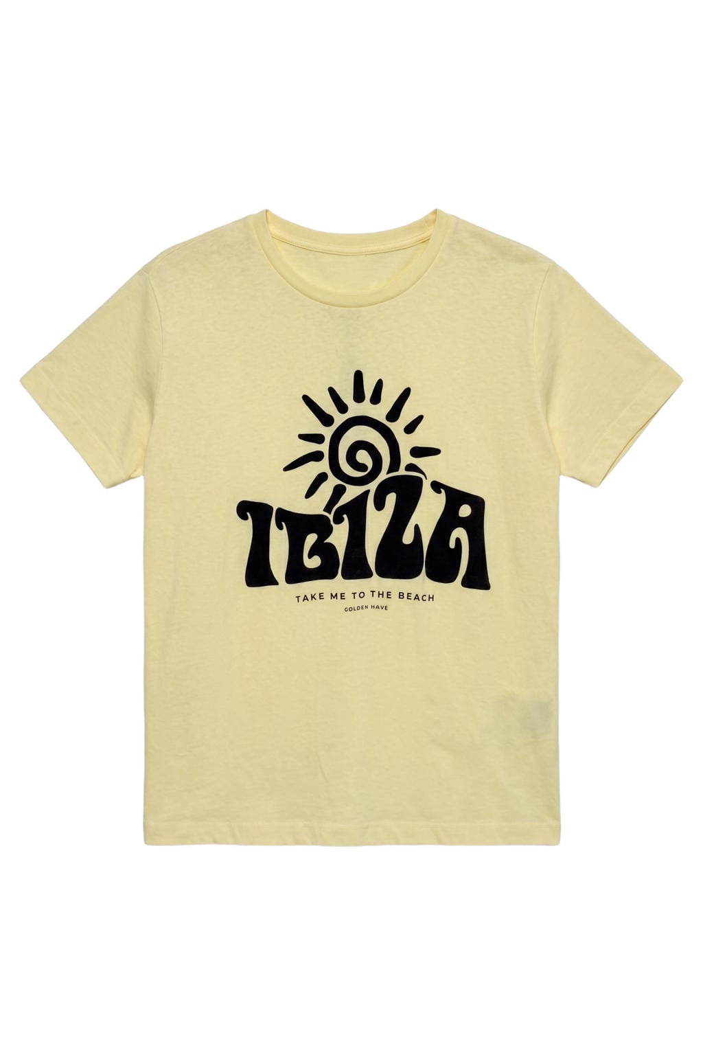 Lichtgeel en zwarte dames VERO MODA CURVE T-shirt Plus Size van katoen met tekst print en korte mouwen