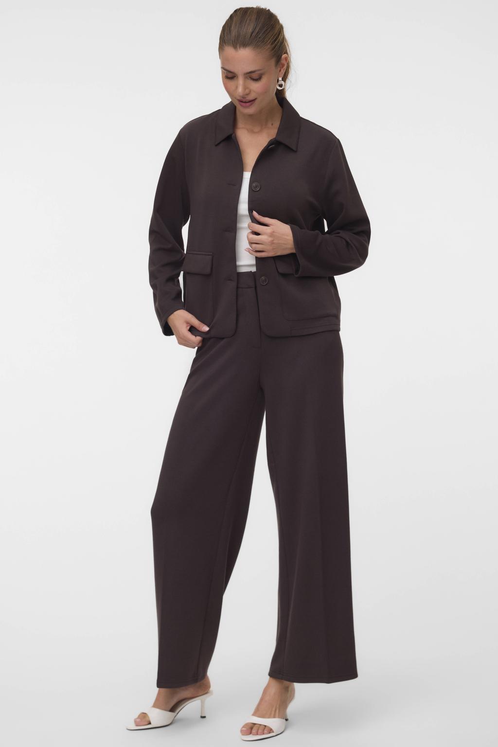 Bruine dames VERO MODA jas van modal met effen, lange mouwen en knoopsluiting