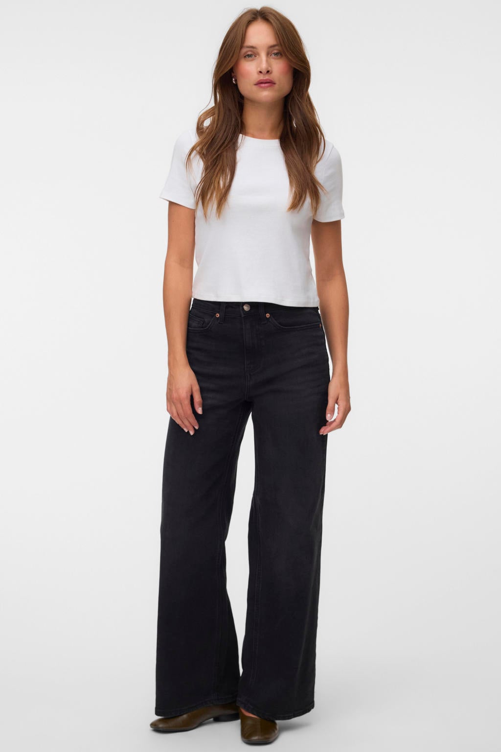 Zwarte dames VERO MODA Vmolivia Stretch Hr Wide Jns Li1101 Noos jeans van denim met high waist en effen