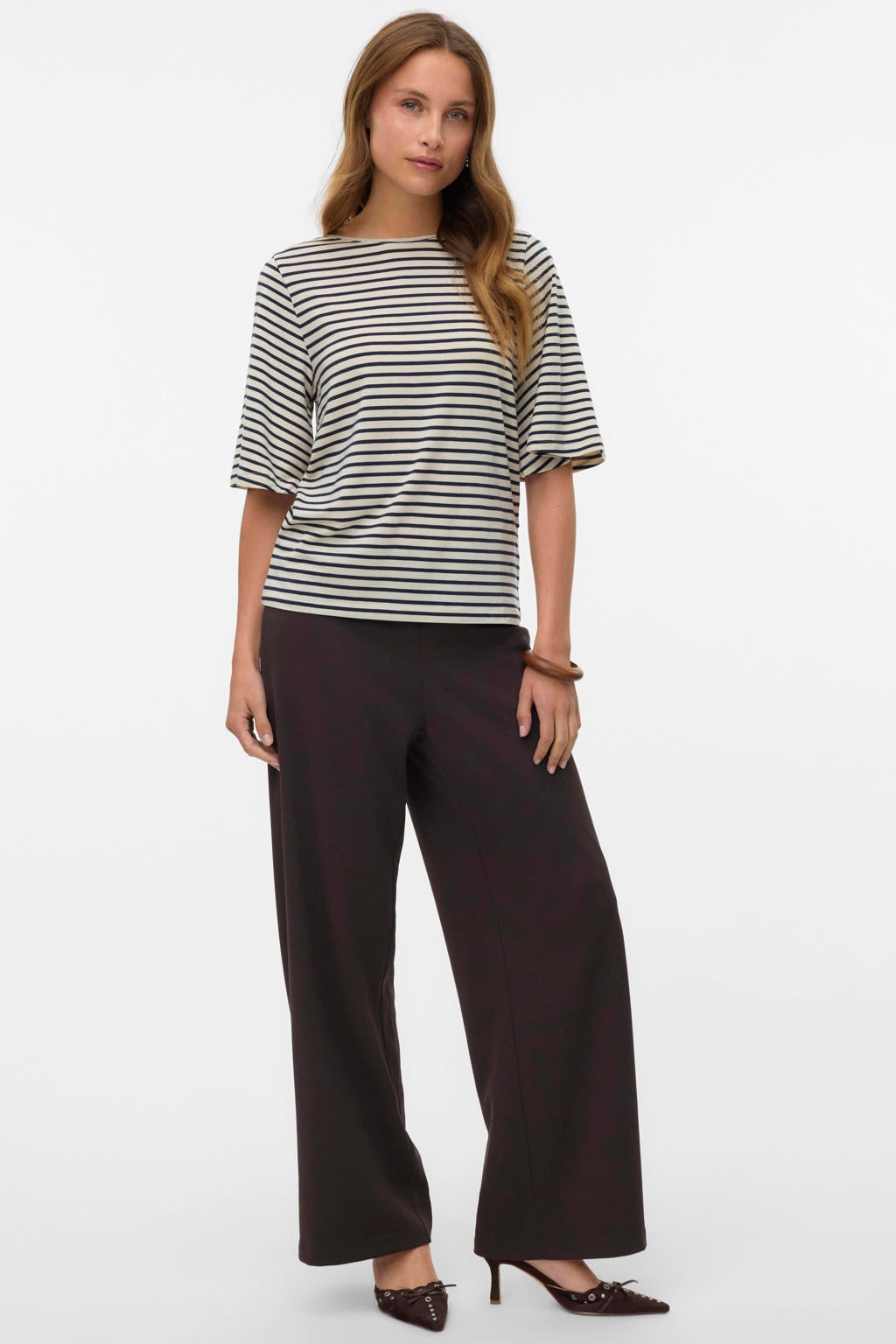 Bruine dames VERO MODA wide leg casual broek met effen