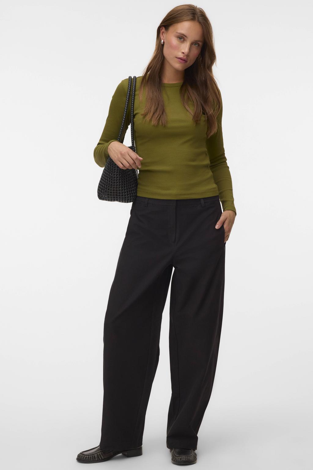 Zwarte dames VERO MODA barrel casual broek van polyester met regular waist, rits- en haaksluiting en effen